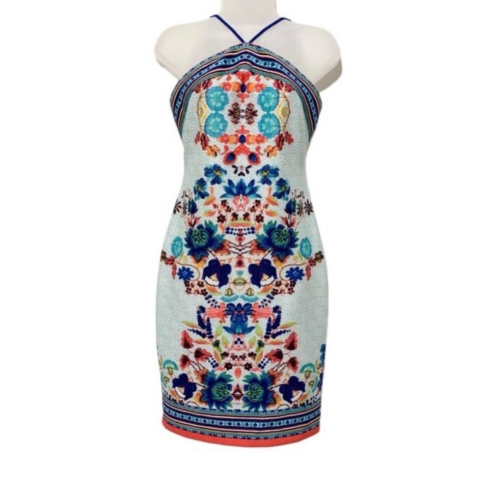 bisou bisou Halter dress 14 Women’s Floral Vacation Resortwear Summer Blue